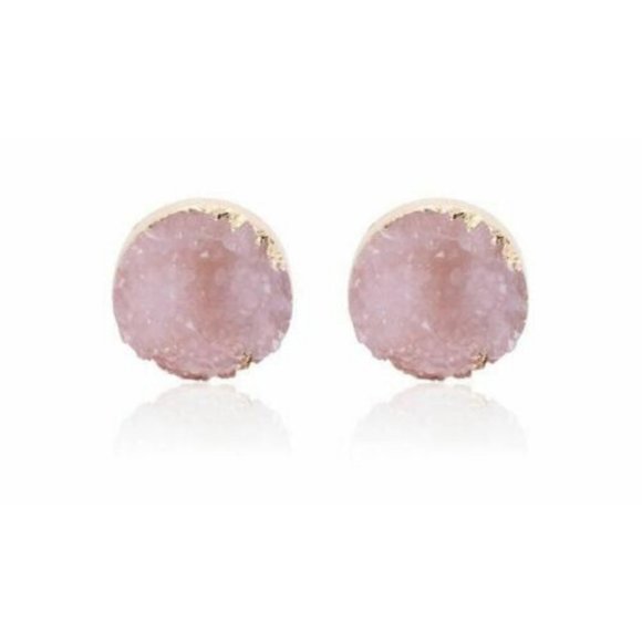 NWOT Light Pink Gold Plated Druzy Studs - Picture 2 of 8